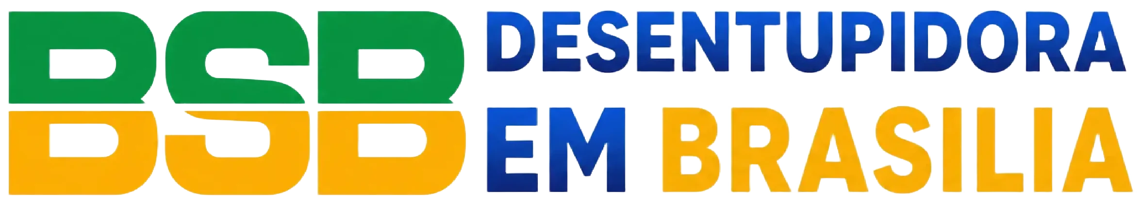 Logotipo da Desentupidora em Brasília BSB, com as letras BSB em verde e amarelo e o texto "Desentupidora em Brasília" em azul e amarelo, em um fundo transparente.